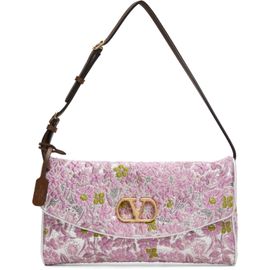 Valentino Garavani Valentino Garavani Pink & Silver Jacquard Lurex DeVain Small Shoulder Bag