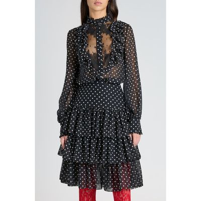 Valentino Garavani Valentino Garavani Polka Dot Tulle Bib Button-Up Shirt