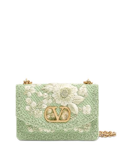 Valentino Garavani Valentino Garavani Raffia Flower & Beaded Green Shoulder Bag