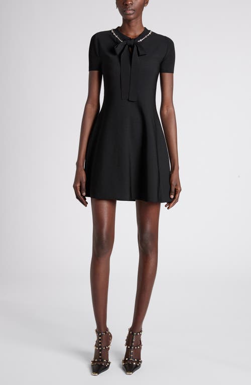 Valentino Garavani Valentino Garavani Rhinestone Embellished Fit & Flare Mini Sweater Dress