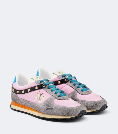 Valentino Garavani Valentino Garavani Rockstud embroidered suede-trimmed sneakers