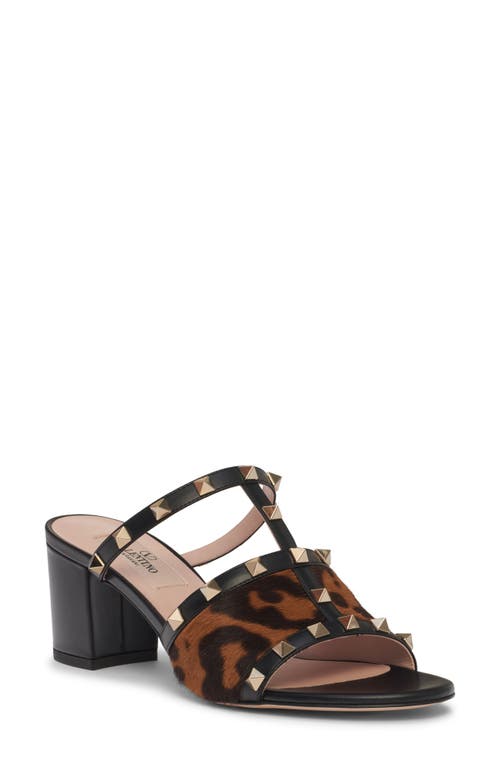 Valentino Garavani Valentino Garavani Rockstud Genuine Calf Hair & Leather Slide Sandal