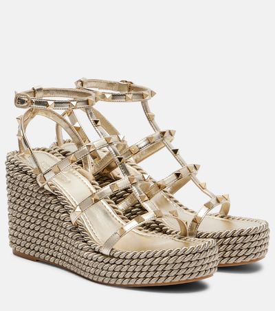 Valentino Garavani Valentino Garavani Rockstud Torchon leather wedge espadrilles