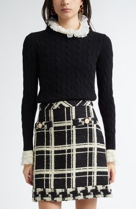 Valentino Garavani Valentino Garavani Ruffle Cuff Cable Cashmere Sweater