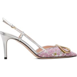 Valentino Garavani Valentino Garavani Silver & Pink VLogo Signature Slingback 80mm Heels