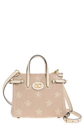 Valentino Garavani Valentino Garavani Small Antibes Flower Embroidered Eyelet Canvas Tote