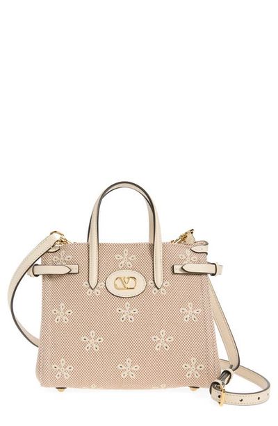 Valentino Garavani Valentino Garavani Small Antibes Flower Embroidered Eyelet Canvas Tote
