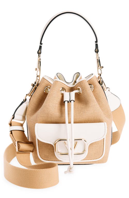 Valentino Garavani Valentino Garavani Small Locò Raffia & Leather Bucket Bag