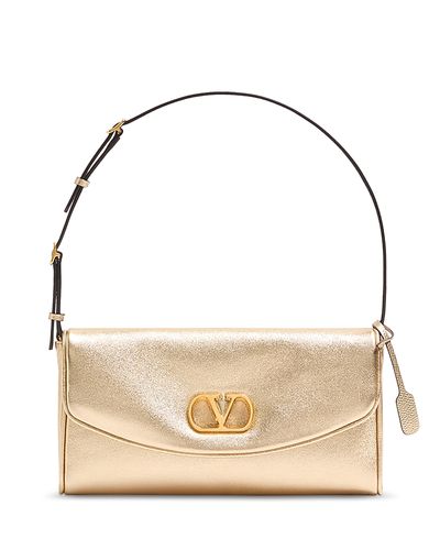 Valentino Garavani Valentino Garavani Small VLogo Metallic Leather Shoulder Bag