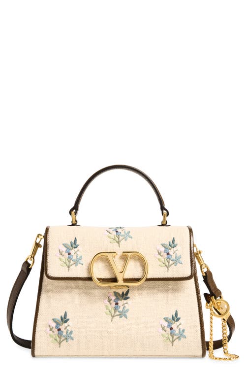 Valentino Garavani Valentino Garavani Small VSling Embroidered Linen Top Handle Bag