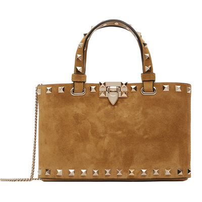 Valentino Garavani Valentino Garavani Tan Rockstud Mini Suede Shopping Tote