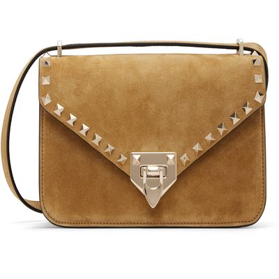 Valentino Garavani Valentino Garavani Tan Rockstud Small Shoulder Suede Bag