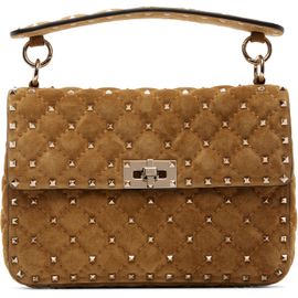 Valentino Garavani Valentino Garavani Tan Rockstud Spike Medium Suede Bag
