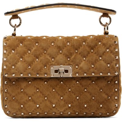 Valentino Garavani Valentino Garavani Tan Rockstud Spike Medium Suede Bag