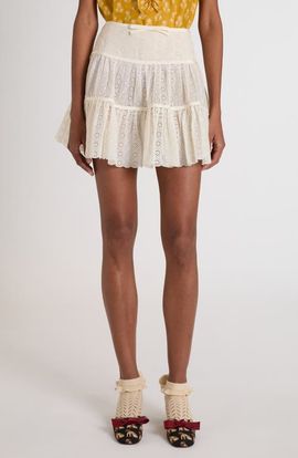 Valentino Garavani Valentino Garavani Tiered Daisy Eyelet Cotton Miniskirt