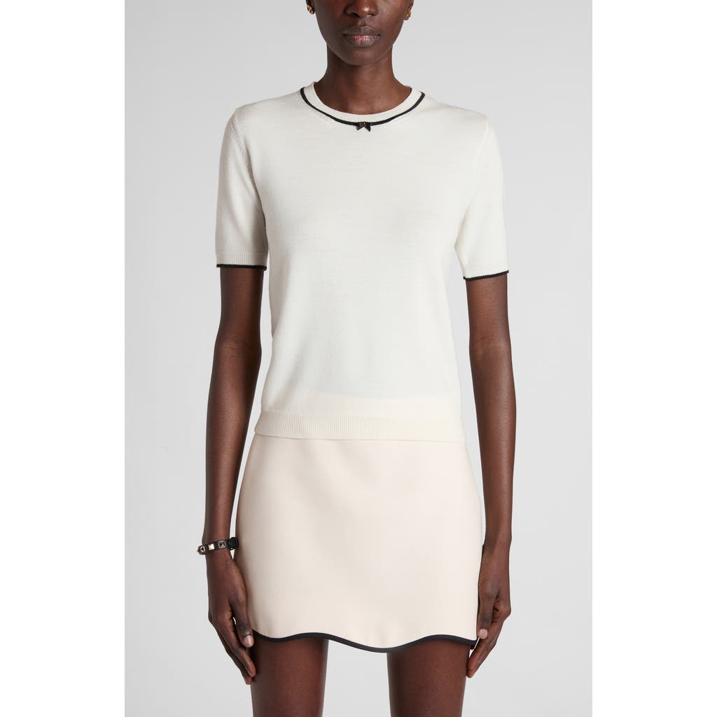 Valentino Garavani Valentino Garavani Tipped V-Detail Short Sleeve Wool Sweater