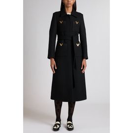 Valentino Garavani Valentino Garavani V-Detail Belted Virgin Wool & Silk Drill Coat