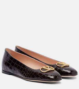 Valentino Garavani Valentino Garavani VLogo croc-effect leather ballet flats
