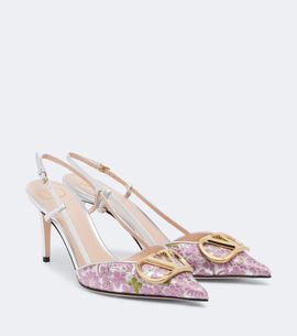 Valentino Garavani Valentino Garavani VLogo floral leather-trimmed slingback pumps