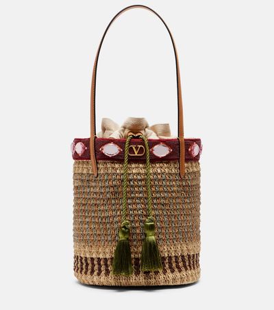 Valentino Garavani Valentino Garavani VLogo Large embellished raffia bucket bag