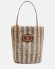 Valentino Garavani Valentino Garavani VLogo Large leather-trimmed striped raffia tote bag - 1
