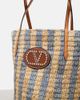 Valentino Garavani Valentino Garavani VLogo Large leather-trimmed striped raffia tote bag - 6