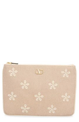 Valentino Garavani Valentino Garavani VLOGO Signature Medium Floral Embroidered Flat Pouch