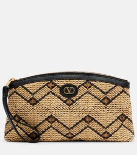 Valentino Garavani Valentino Garavani VLogo Small leather-trimmed raffia pouch