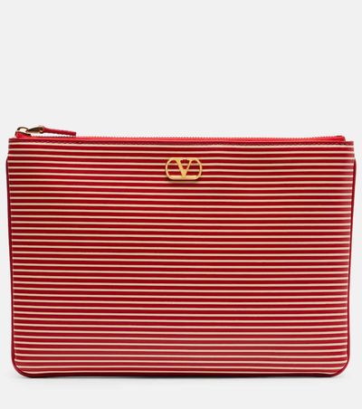 Valentino Garavani Valentino Garavani VLogo striped leather pouch