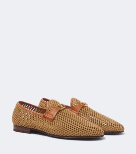Valentino Garavani Valentino Garavani Wolfe VLogo leather-trimmed raffia loafers