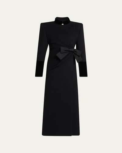 Valentino Garavani Velvet Bow Double-Breasted Wool-Cashmere Long Coat