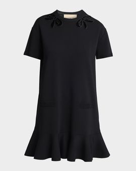 Valentino Garavani Velvet Bow Short-Sleeve Knit Mini Dress