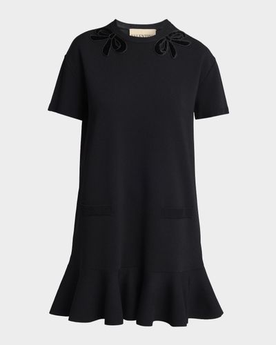 Valentino Garavani Velvet Bow Short-Sleeve Knit Mini Dress