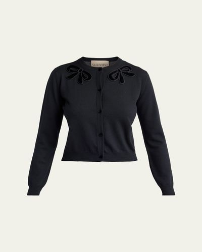Valentino Garavani Velvet Bow Wool Crewneck Cardigan