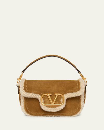 Valentino Garavani VLogo Shearling & Suede Top-Handle Bag