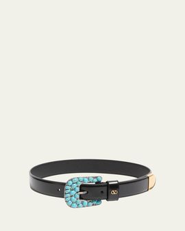 Valentino Garavani VLogo Signature Brushed Calfskin Belt, 30 mm