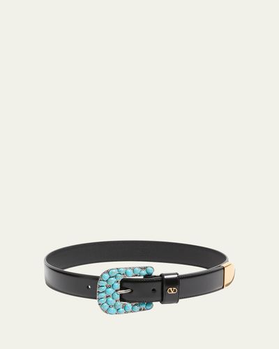 Valentino Garavani VLogo Signature Brushed Calfskin Belt, 30 mm