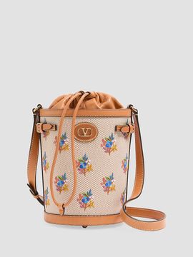 Valentino Garavani Women's Antibes Canvas Embroidered Medium Bucket Bag