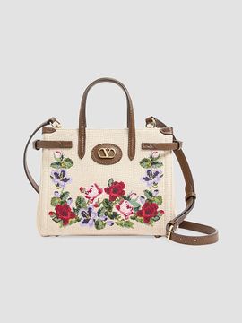 Valentino Garavani Women's Antibes Small Embroidered Linen top Handle Bag
