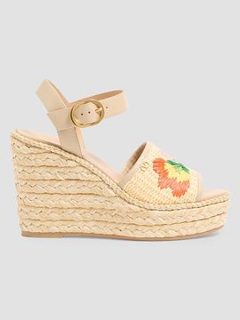 Valentino Garavani Women's Bribri 115MM Raffia Wedge Sandals with Floral Embroidery