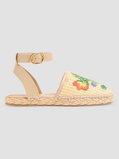 Valentino Garavani Women's Bribri Raffia Sandals with Floral Embroidery
