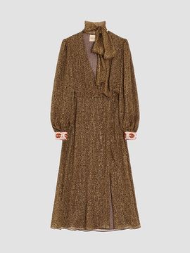 Valentino Garavani Women's Creponne Lamé Dress With Embroidered Fauve Eclat Print
