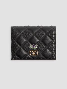 Valentino Garavani Women's Flutterby Wallet in Shiny Nappa Leather with Butterfly Embroidery