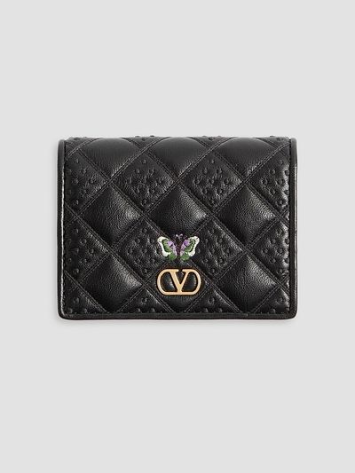 Valentino Garavani Women's Flutterby Wallet in Shiny Nappa Leather with Butterfly Embroidery