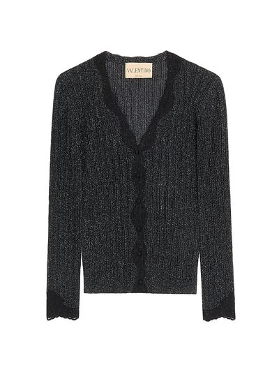 Valentino Garavani Women's Lurex Knit Cardigan with Lace