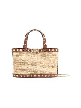 Valentino Garavani Women's Mini Rockstud Top Handle Bag in Raffia