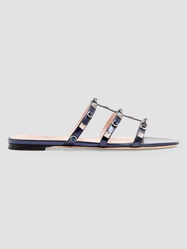 Valentino Garavani Women's Rockstud Slide Sandals in Laminated Nappa with Cabochon
