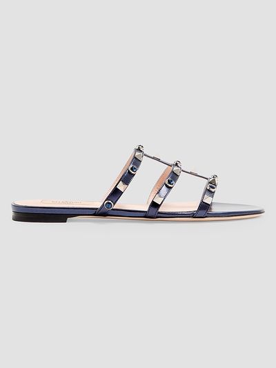 Valentino Garavani Women's Rockstud Slide Sandals in Laminated Nappa with Cabochon