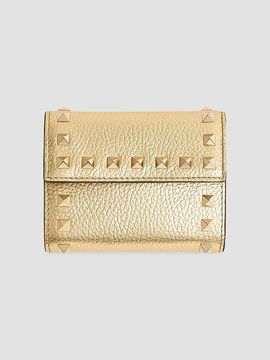 Valentino Garavani Women's Rockstud Trifold Wallet in Laminated Grainy Calfskin