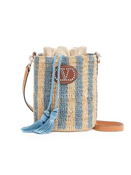 Valentino Garavani Women's Small Bucket Bag in Striped Raffia